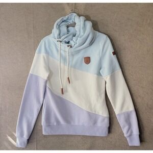 Wanakome‎ Selene Hoodie Womens Sz S Blue Purple Cream Pullover Colorblock Logo